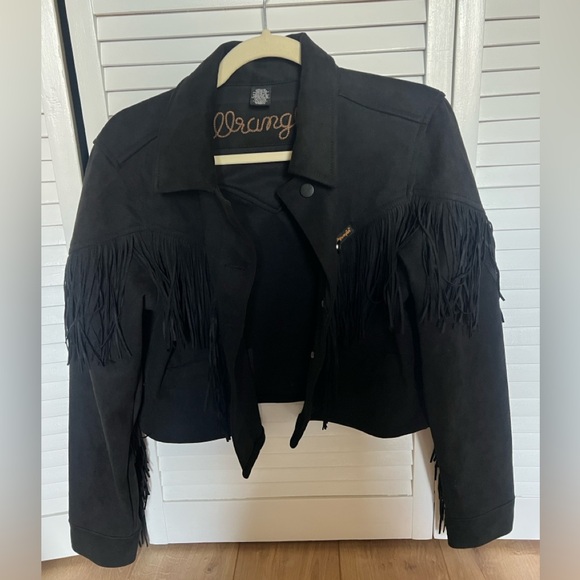[NEW/UNWORN] Wrangler Retro Women's Suede Fringe Crop Jacket - Black - Picture 6 of 9